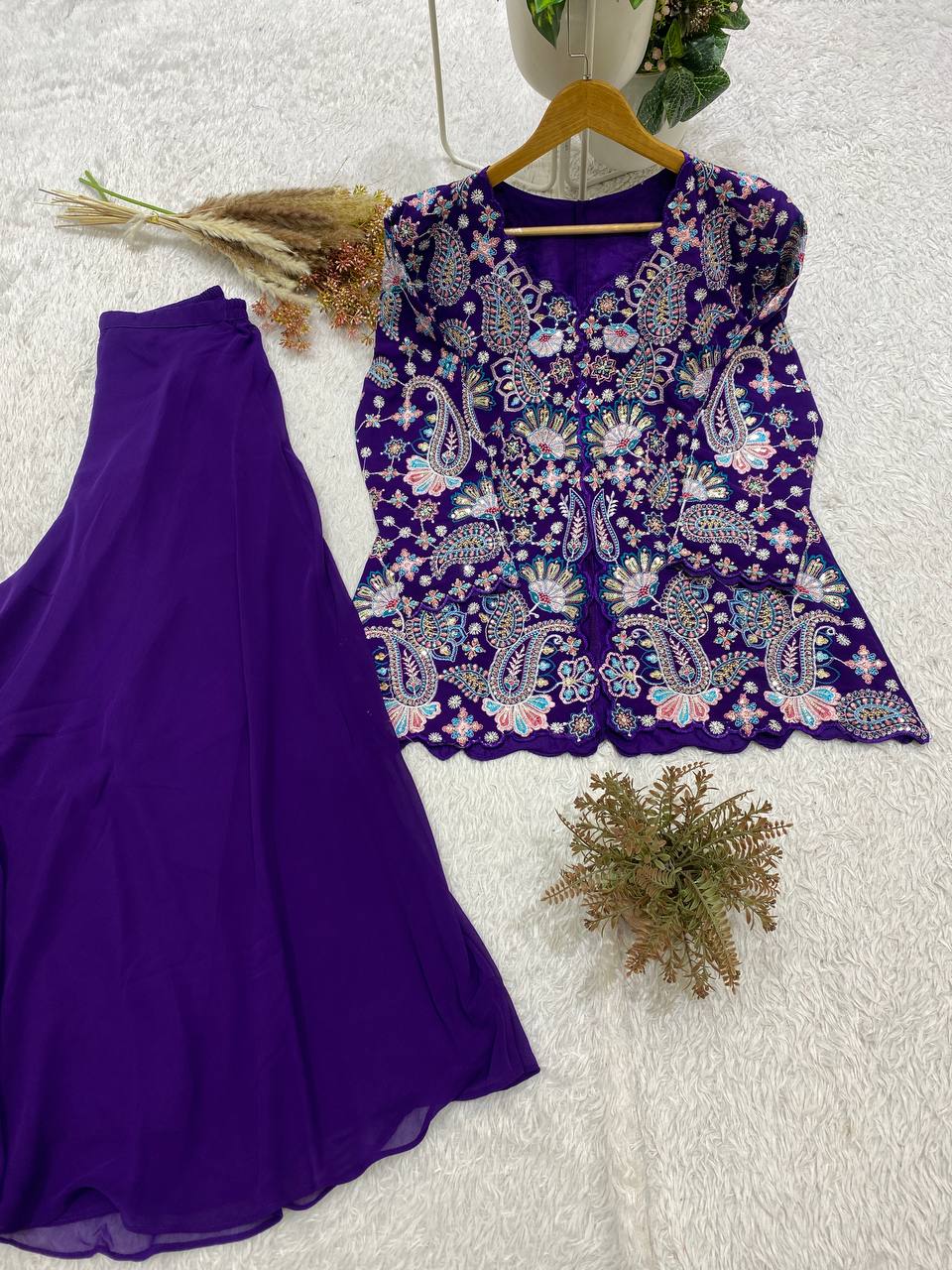 Designer Georgette Sequence Embroidered Top With Palazzo Set | 2 Piece Ethnic Wear Set