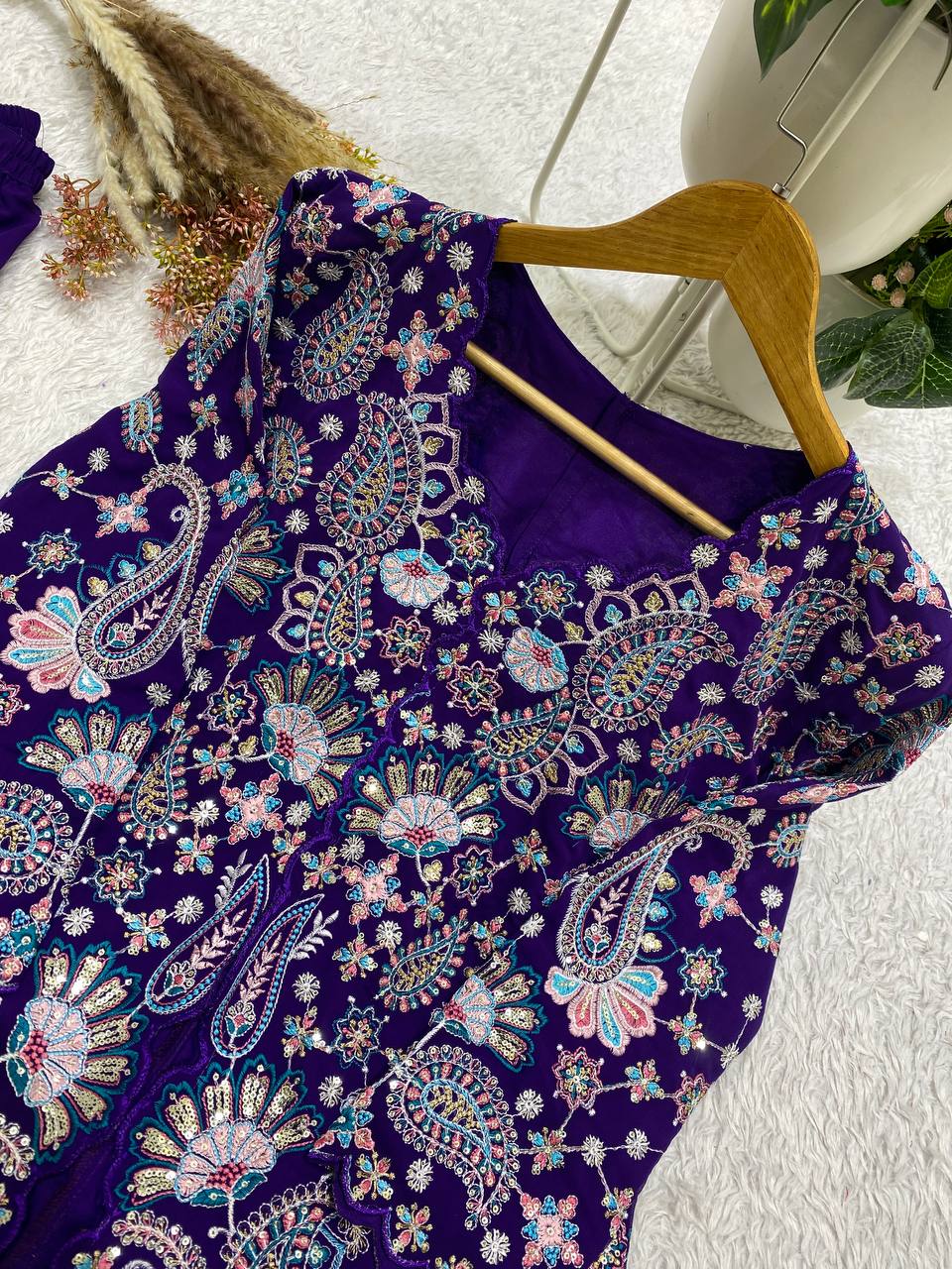 Designer Georgette Sequence Embroidered Top With Palazzo Set | 2 Piece Ethnic Wear Set