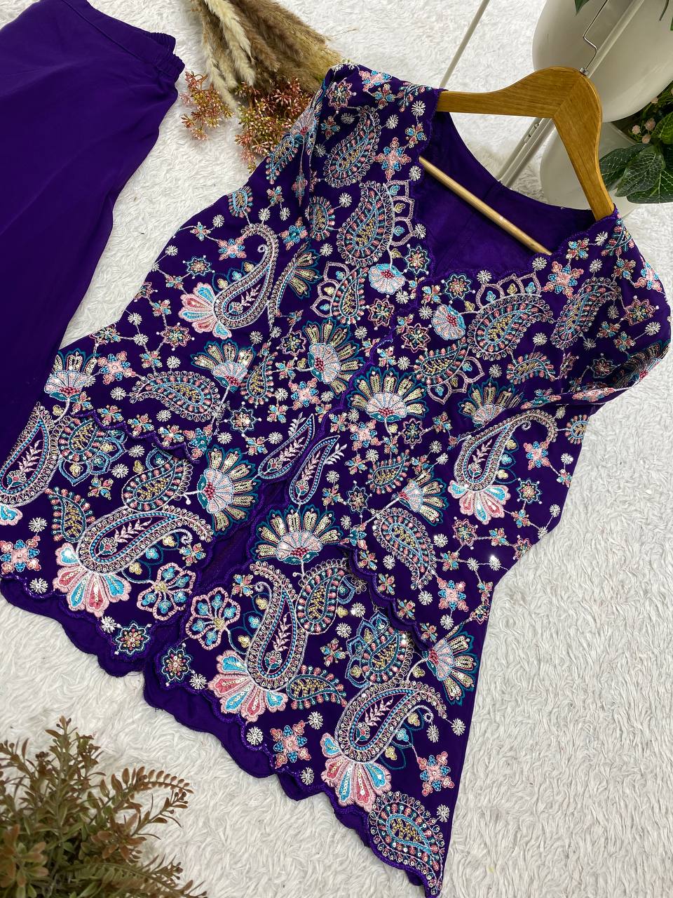 Designer Georgette Sequence Embroidered Top With Palazzo Set | 2 Piece Ethnic Wear Set