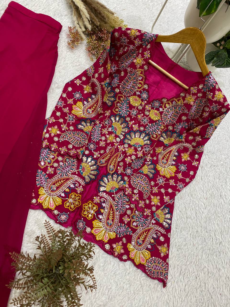 Designer Georgette Sequence Embroidered Top With Palazzo Set | 2 Piece Ethnic Wear Set