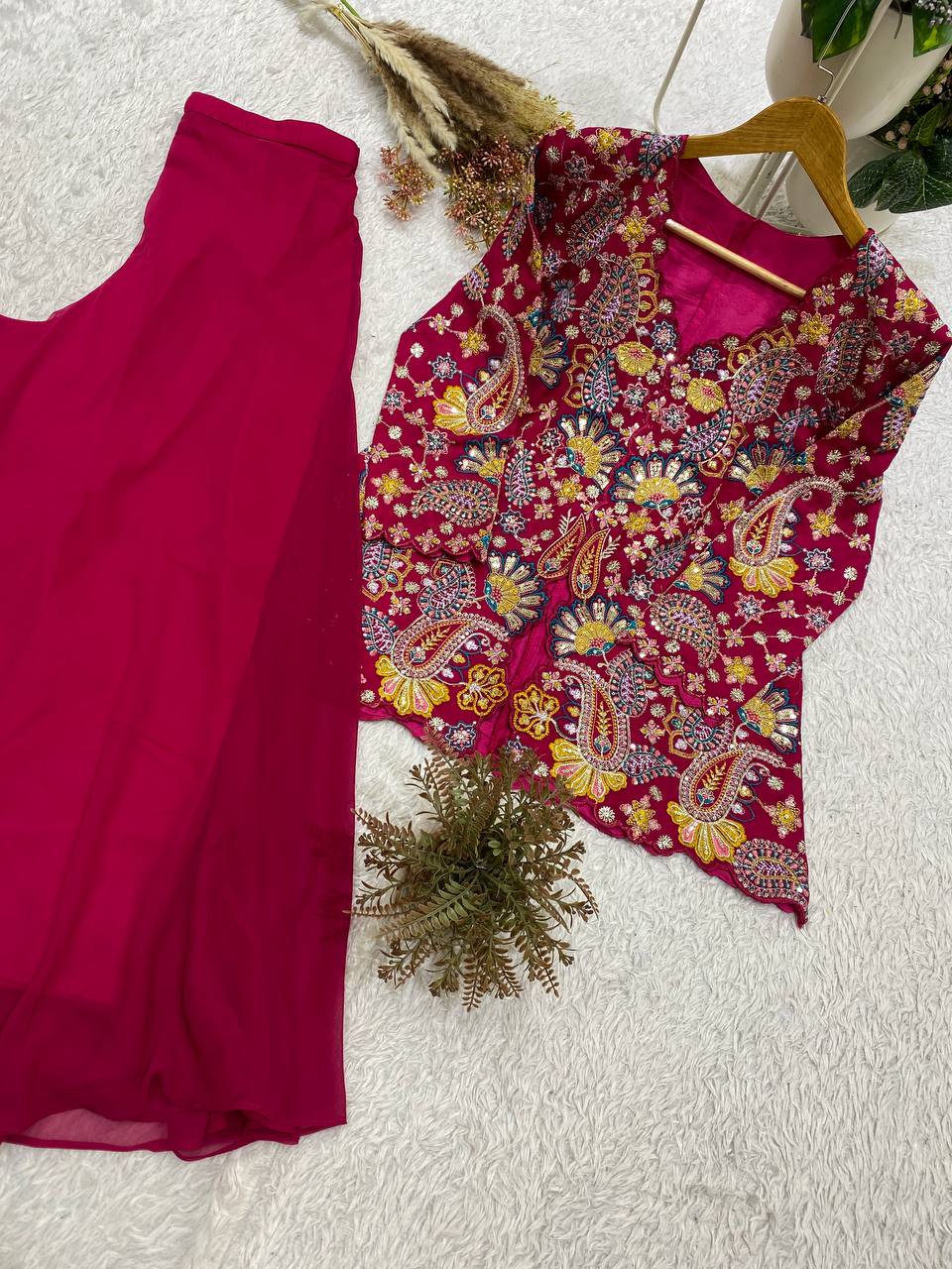 Designer Georgette Sequence Embroidered Top With Palazzo Set | 2 Piece Ethnic Wear Set
