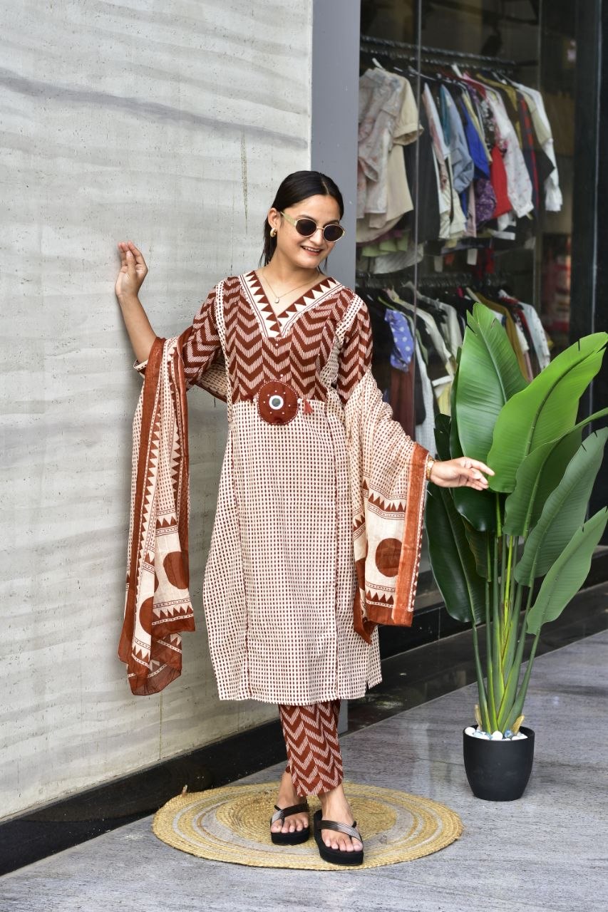 Premium Jaipur Cotton Kurti Set with Pant & Dupatta | Women's Ethnic Wear