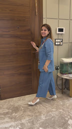 Designer Cotton Denim Co-Ord Set with Sequence Embroidery for Women