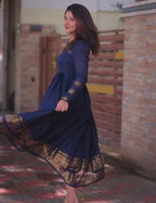 Cotton BlueBerry Maxi Gown with Jacquard Jari Work & Full Flair