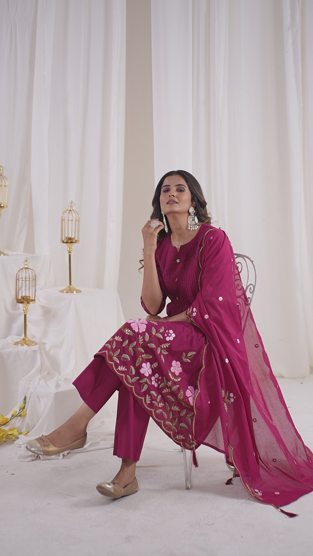 Pure Cotton Anarkali Kurti Set with Embroidered Dupatta   3 Piece Ethnic Suit Set