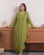 Georgette Chikankari Embroidered Kurti Set with Pant & Dupatta