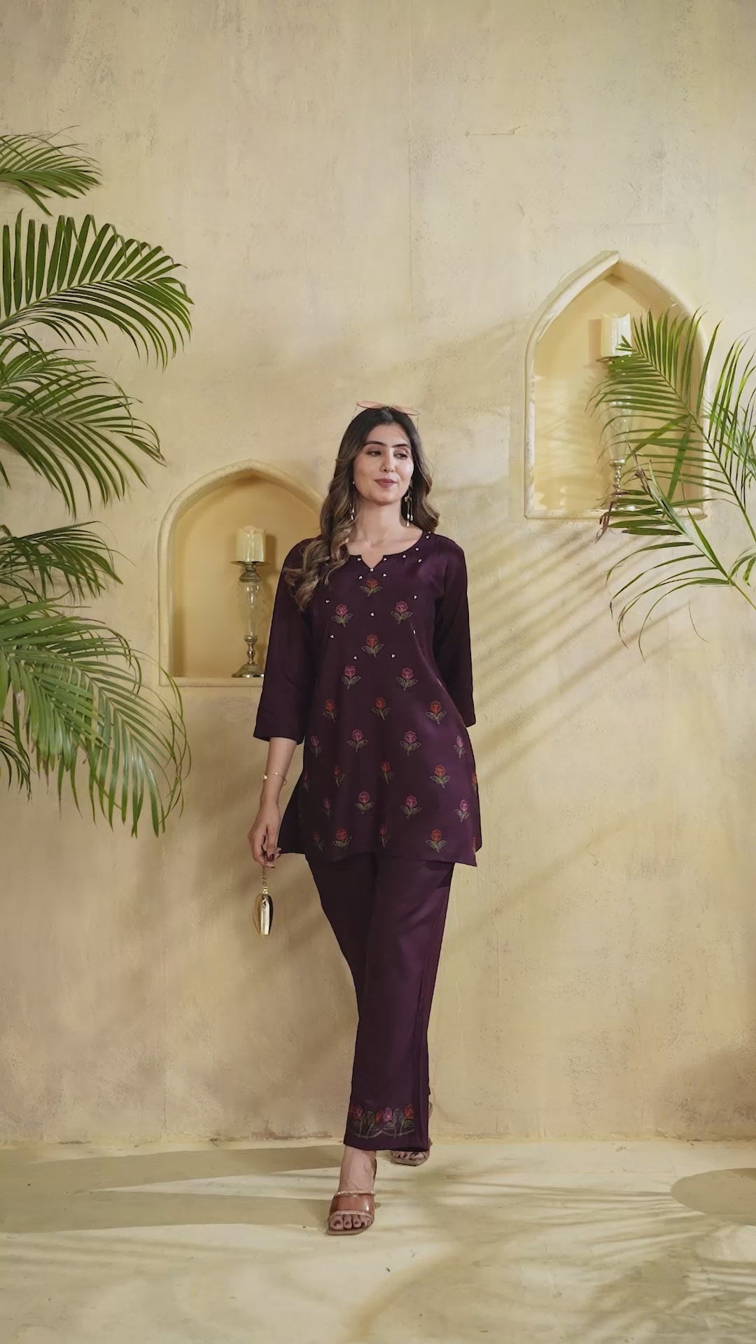 Heavy Rayon Embroidered Co-Ord Set . Hand Work Kurti & Straight Pant Set