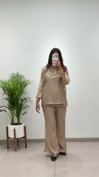 Designer Salsa Silk Shirt, Pant & Hand-Embroidered Shrug Set
