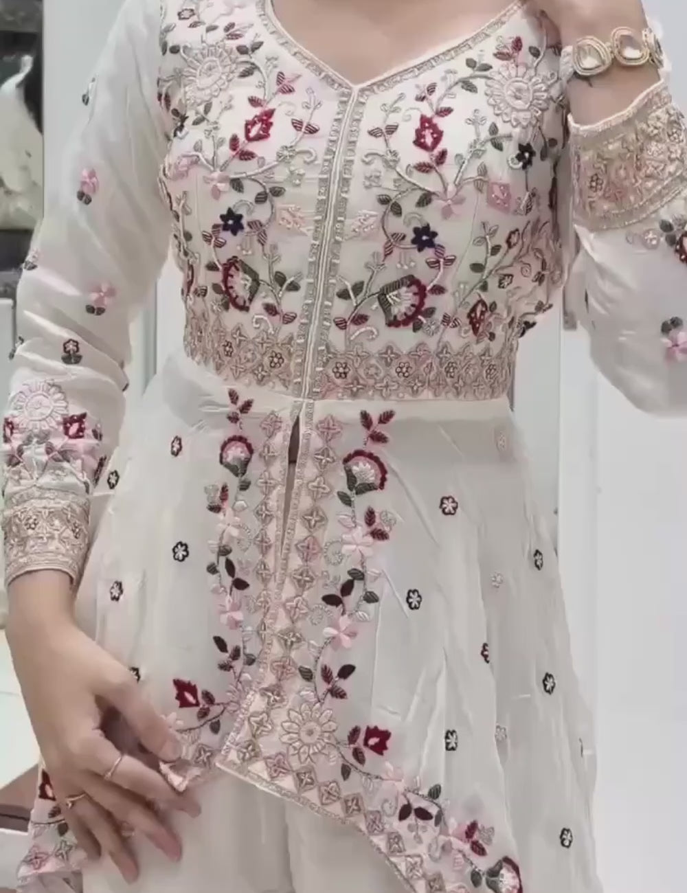 Silk Sequence Embroidered Kurta Palazzo Set with Dupatta
