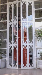 Rust Orange Rayon Slub Embroidered Kurti Set with Pant & Dupatta for Women