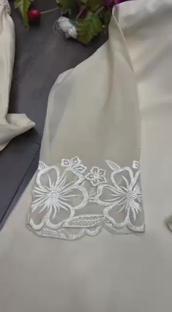 Cream Chinon Embroidered Co-Ord Set for Women