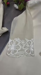 Cream Chinon Embroidered Co-Ord Set for Women