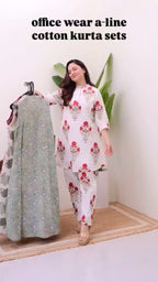 Maroon Cotton Floral Printed Kurta Set with Pant for Women