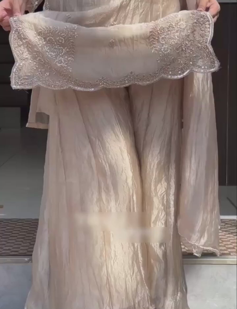 3 Piece Suit Set –  Silk Kurta, Palazzo & Dupatta with Embroidery
