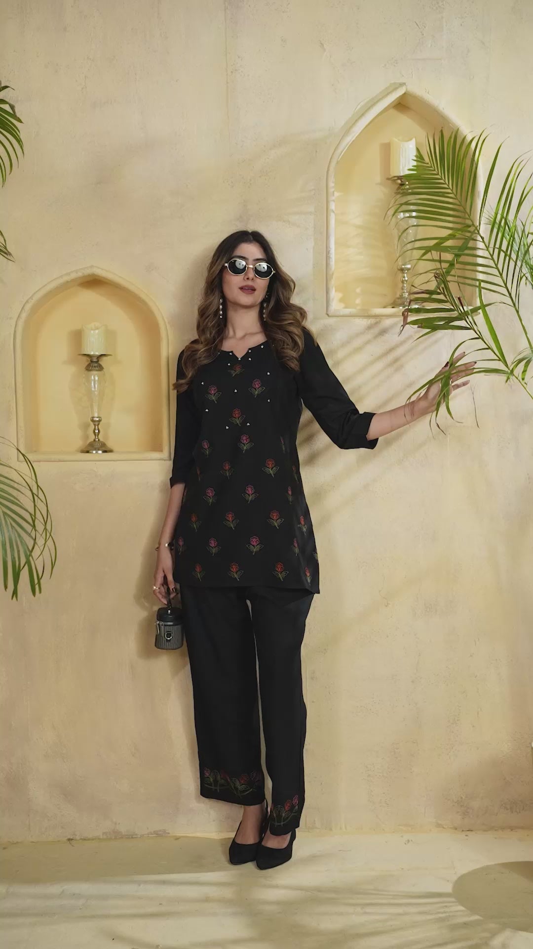 Heavy Rayon Embroidered Co-Ord Set . Hand Work Kurti & Straight Pant Set