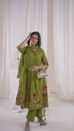 Pure Cotton Anarkali Kurti Set with Embroidered Dupatta   3 Piece Ethnic Suit Set