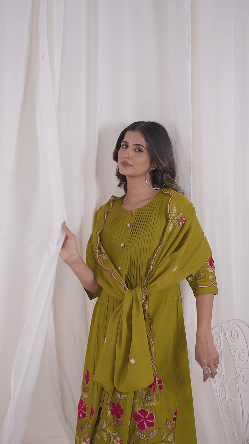 Pure Cotton Anarkali Kurti Set with Embroidered Dupatta   3 Piece Ethnic Suit Set