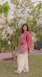 Designer Roman Silk Embroidered Kurti with Farshi Palazzo Set for Women – Party Wear
