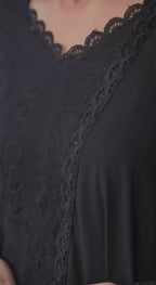 Black Faux Georgette Thread Embroidered Kurti Set with Pant & Dupatta for Women