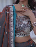 Silk Lehenga Choli with Sequins & Thread Work