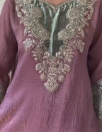 Silk Kurta Set with Pant Palazzo and Embroidered Dupatta