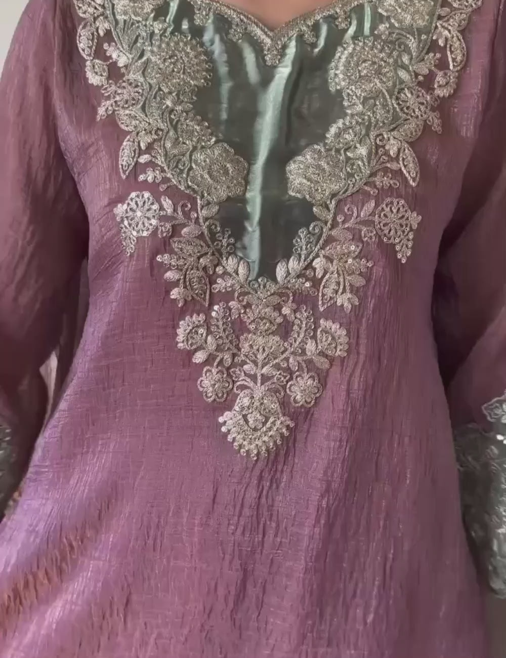 Silk Kurta Set with Pant Palazzo and Embroidered Dupatta