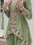 Silk Sequence Embroidered Kurta Palazzo Set with Dupatta