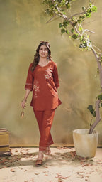 Pure Cotton Embroidered Co-Ord Set for Women.