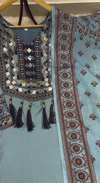 Printed Top Palazzo Dupatta Set With Real Mirror Work