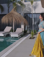 Yellow Top Pant Dupatta Set with Sequins & Zari Embroidery