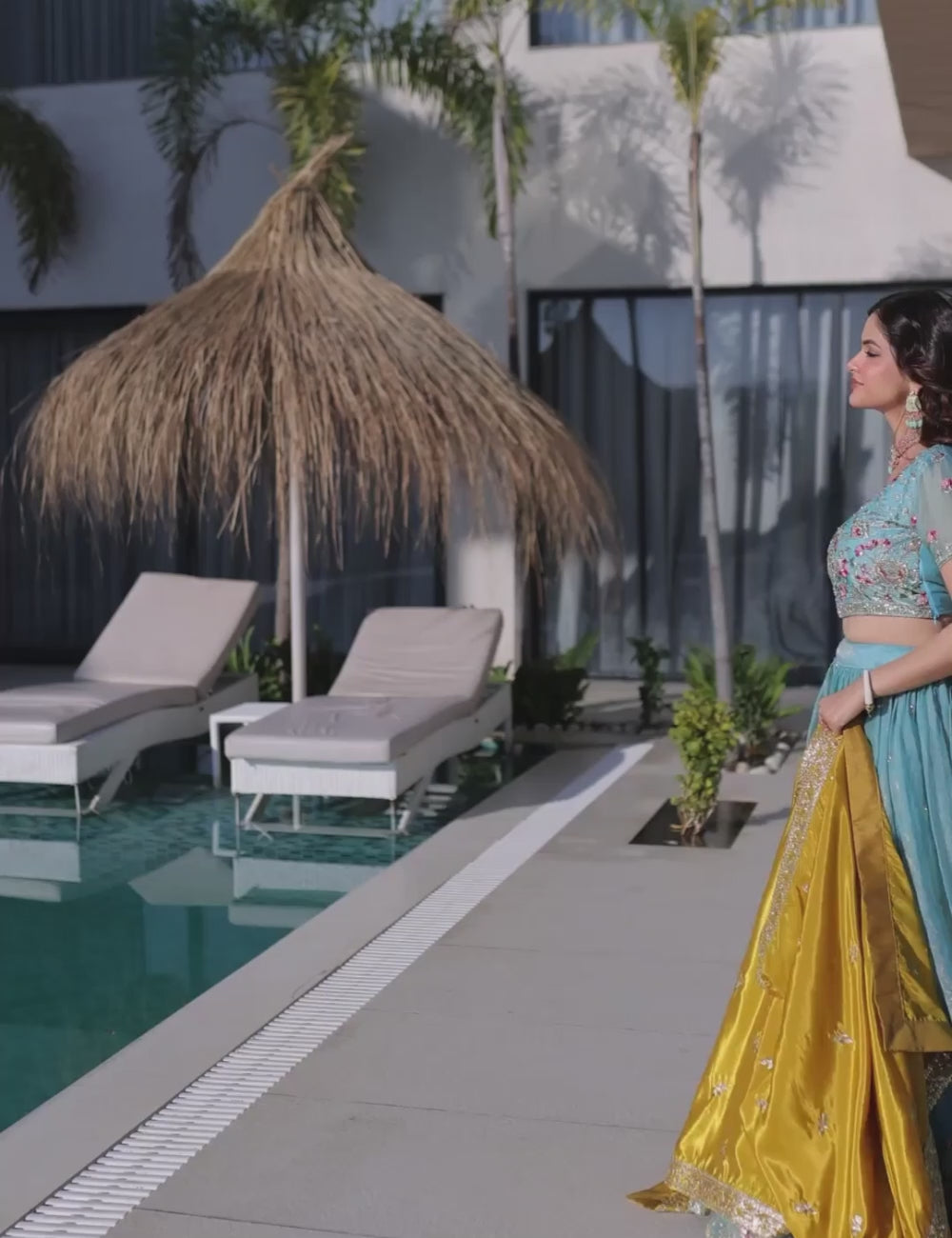 Yellow Top Pant Dupatta Set with Sequins & Zari Embroidery