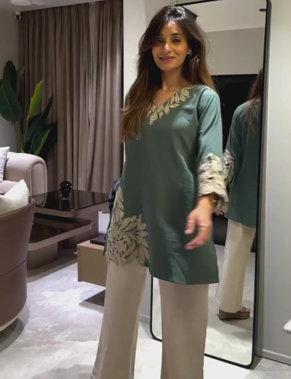 Cotton Co-Ord Set with Embroidered Top and Pant