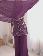 Crunchy Silk Embroidered Kurta Set with Dupatta and Bell Bottom Pant