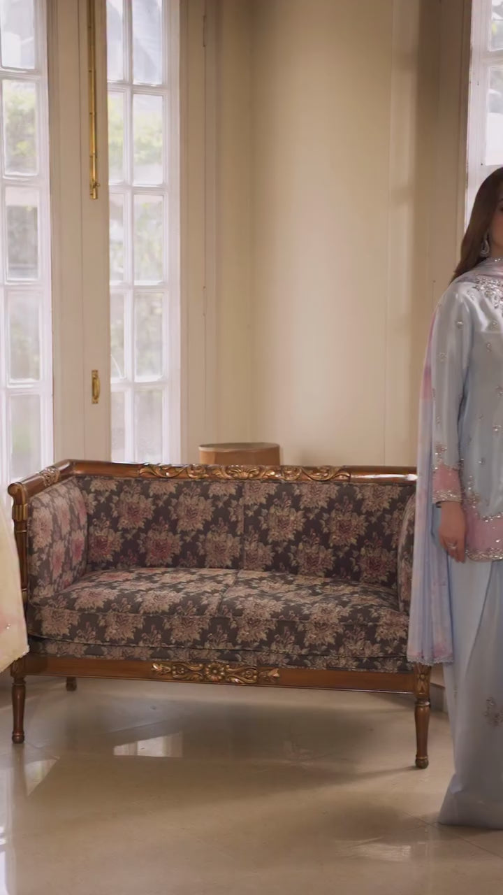 Farshi Palazzo Suit Set with Embroidered Kurti & Organza Dupatta