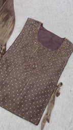 Designer Salsa Silk Shirt Pant Set with Hand Embroidered Shrug for Women