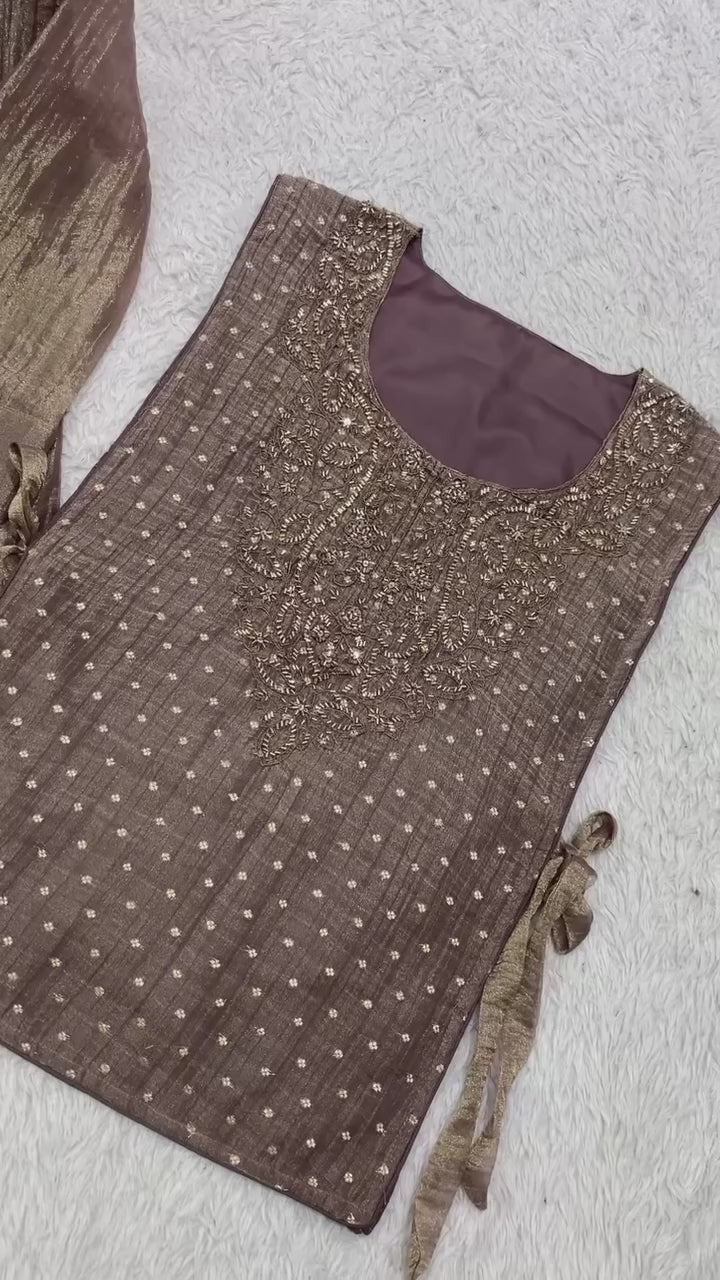 Designer Salsa Silk Shirt Pant Set with Hand Embroidered Shrug for Women