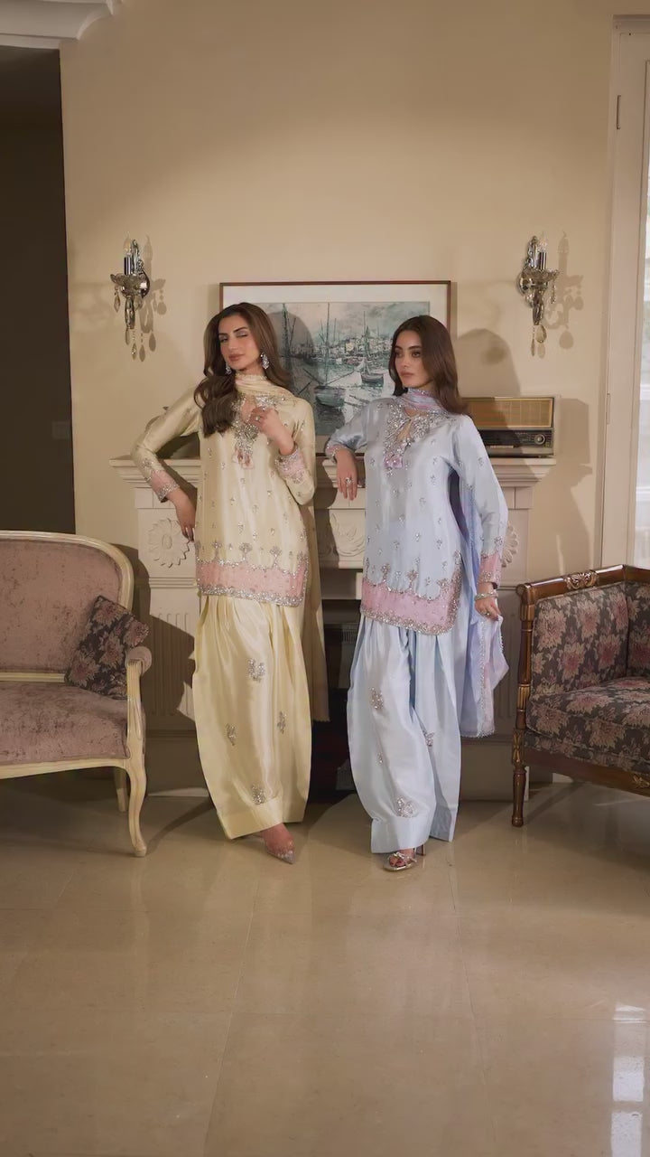 Farshi Palazzo Suit Set with Embroidered Kurti & Organza Dupatta
