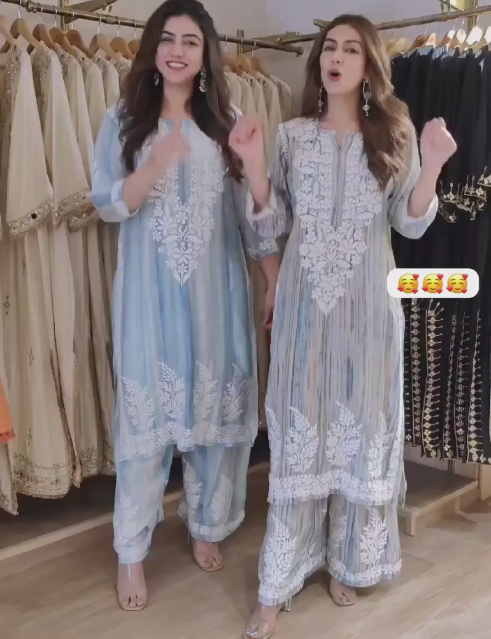 Blue Kurta Set with Embroidered Palazzo