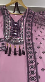 Printed Top Palazzo Dupatta Set With Real Mirror Work