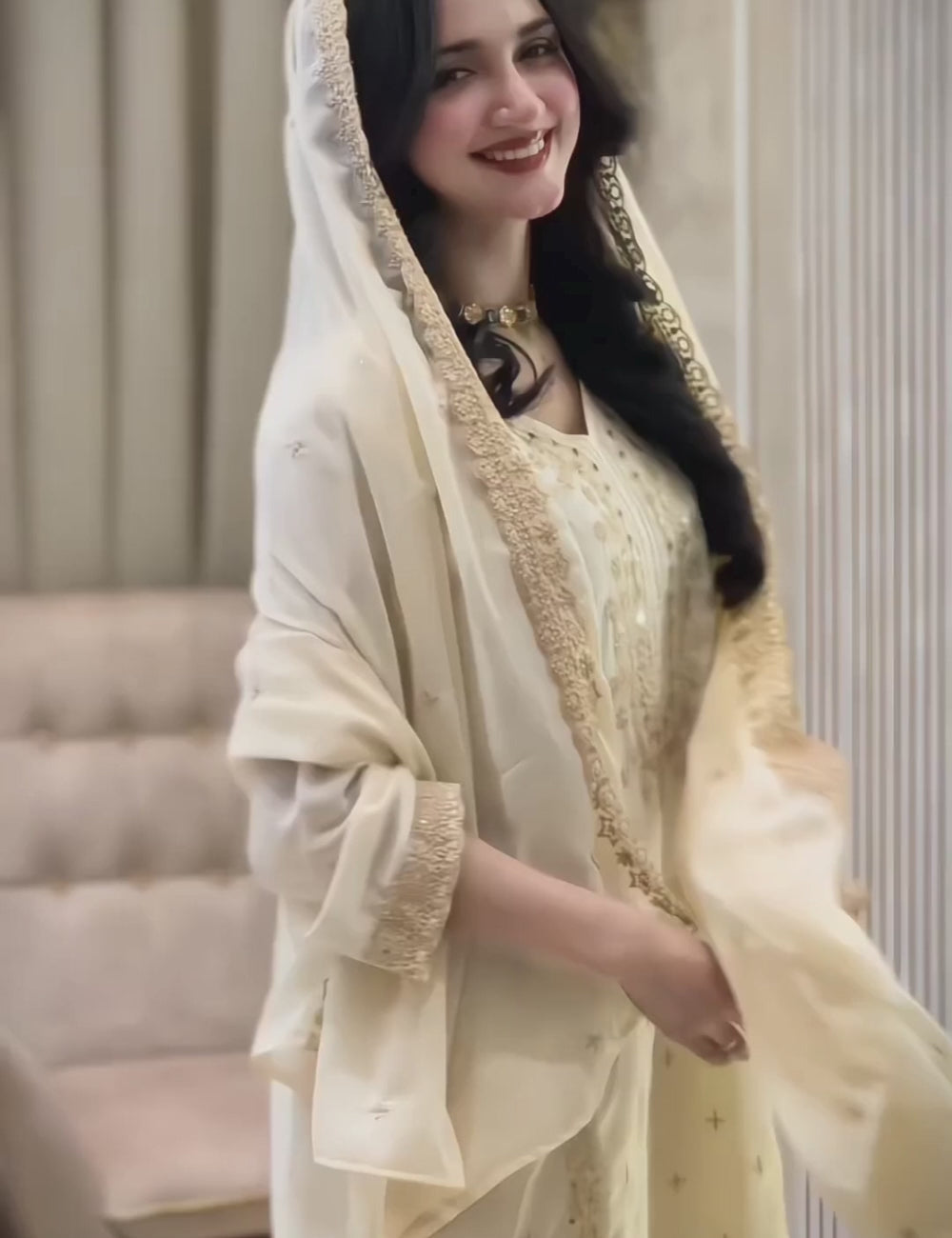 Faux Georgette Embroidered Kurta Set with Pant and Dupatta