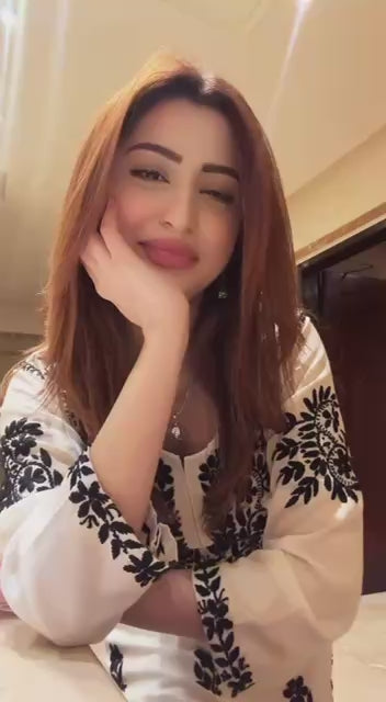 White & Black Maslin Embroidered Kurta Palazzo Set for Women