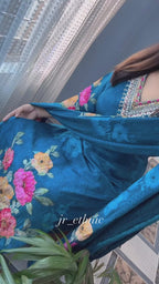 Floral Hand Work KitKat Silk Kurti Pant Dupatta Set