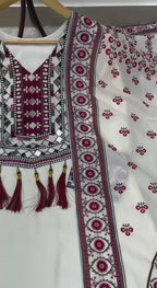 Printed Top Palazzo Dupatta Set With Real Mirror Work