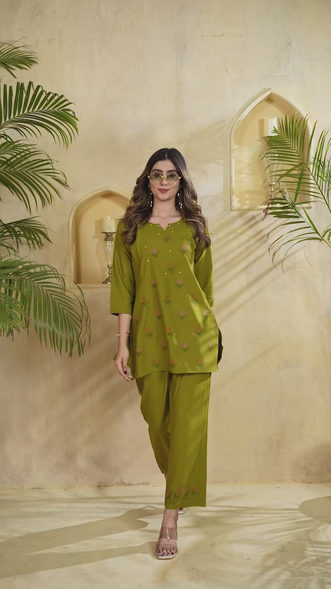 Heavy Rayon Embroidered Co-Ord Set . Hand Work Kurti & Straight Pant Set