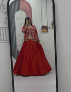 Vichitra Silk Crop Top Lehenga with Jacket  Set