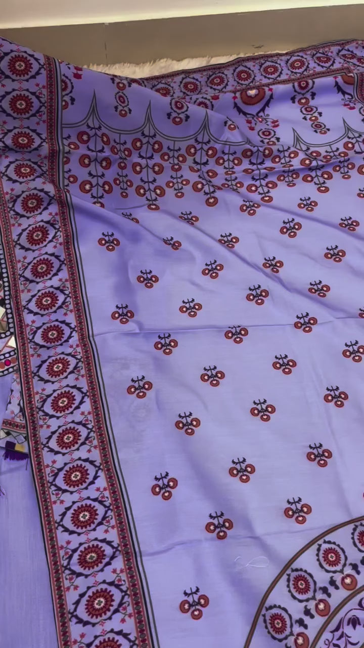 Printed Top Palazzo Dupatta Set With Real Mirror Work