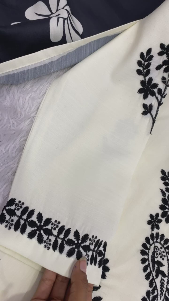 Embroidered Rayon Slub Kurti Palazzo Set with Printed Dupatta for Women