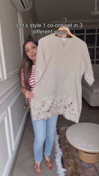 Cream Chinon Embroidered Co-Ord Set for Women