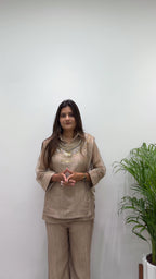 Designer Salsa Silk Shirt, Pant & Hand-Embroidered Shrug Set