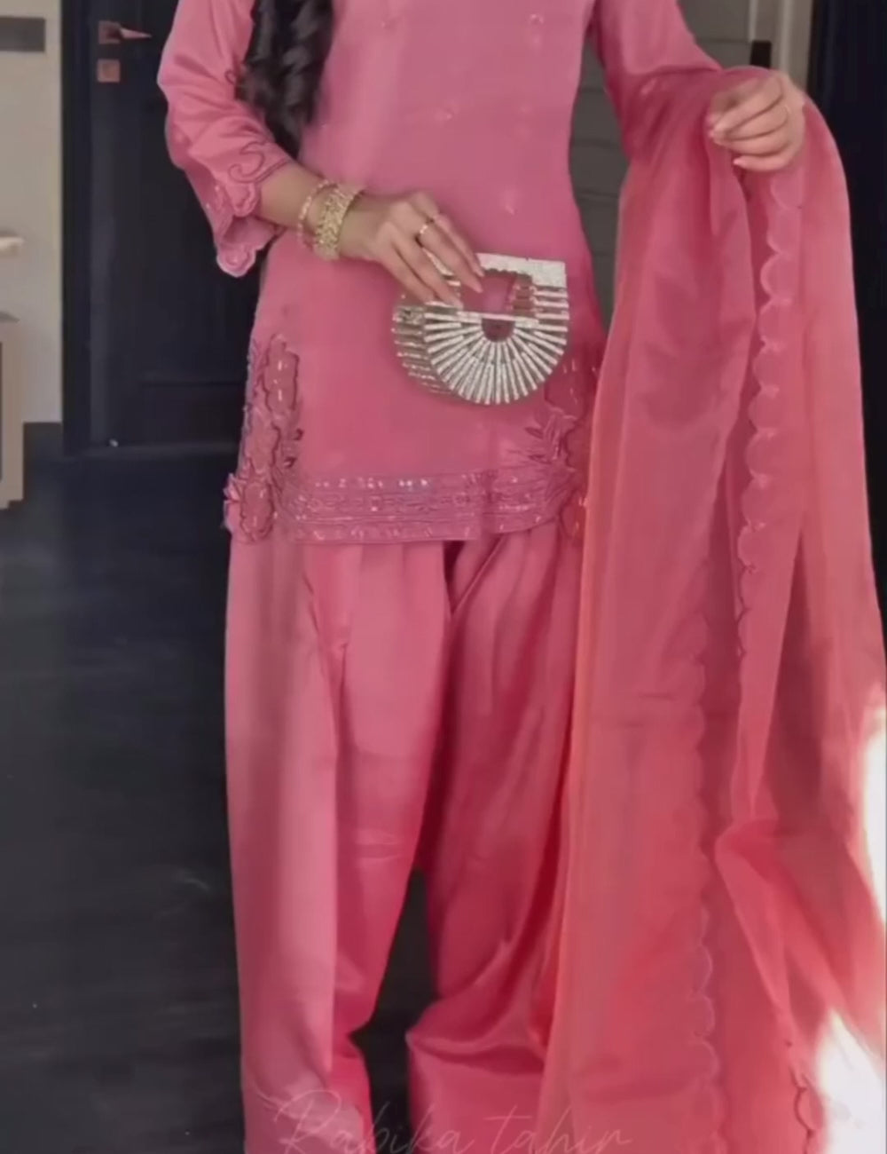 Kurta Set with Farsi Salwar and Organza Silk Dupatta